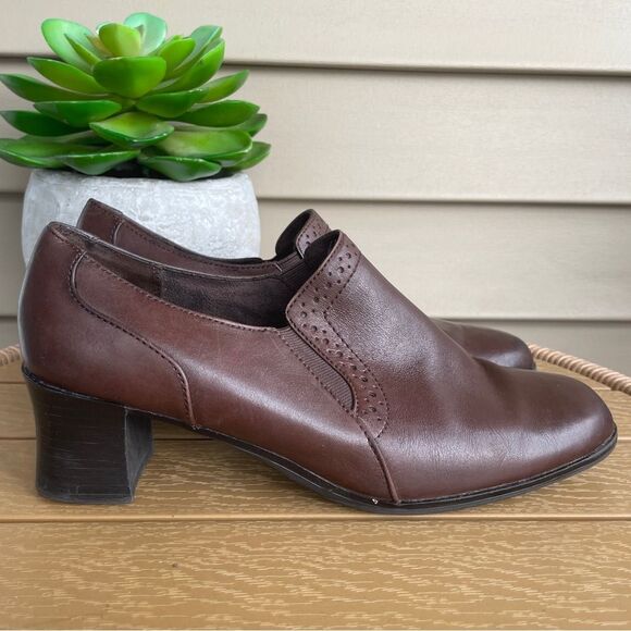 Vintage Thom McAn Brown Leather‎ Slip-on Bootie Women’s 8.5W Retro Block Heel - Picture 2 of 11
